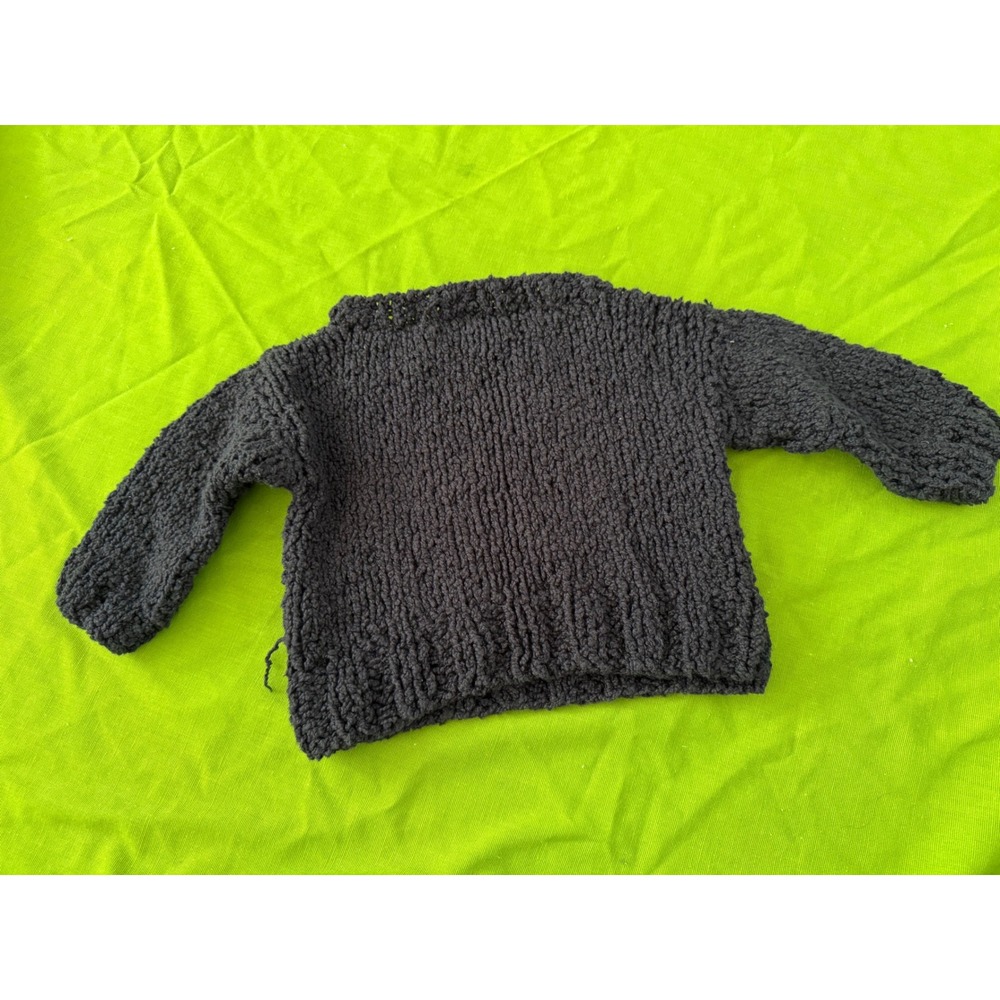 Vintage Handmade Mola‎ Cat Patch Chunky Knit Sweater Black Toddler Kids Artisan - Picture 3 of 8